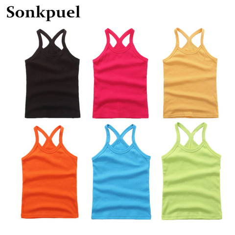 T-shirt manche sans manche pour filles | Vêtements d'été, pour enfants de 2-11 ans, T-shirt de couleur unie, tenue pour bébés garçons ► Photo 1/6