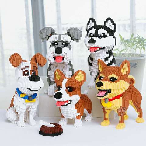 Blocs de construction chien Husky sibérien mignon, chiot Animal de dessin animé, modèle 3D Mike Schnauzer chien Schnauzer diamant Mini jouet en brique ► Photo 1/6