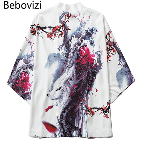 Bebovizi – Kimono blanc pour hommes et femmes, vêtements japonais, Cardigan Cosplay, Yukata, chemise de plage décontractée, chemisier, été ► Photo 1/6