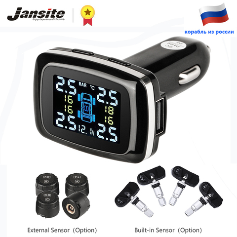 Jansite voiture TPMS système de surveillance de la pression des pneus capteurs allume-cigare port USB systèmes d'alarme de sécurité automatique pression des pneus ► Photo 1/6