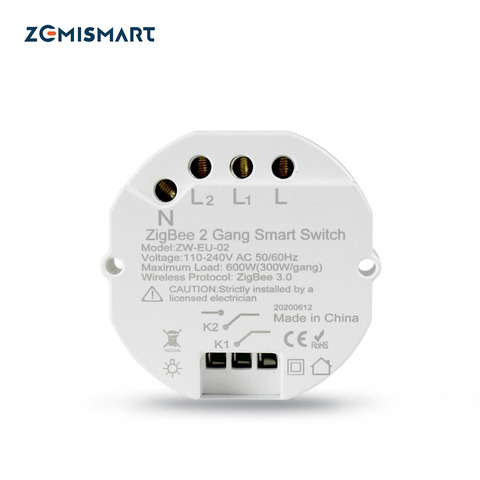Zemismart – interrupteur connecté Zigbee, 2 voies, Module de contrôle de l'éclairage, Mini commutateur, 2 voies ► Photo 1/6