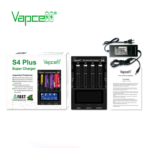 Vapcell nouvelle version de mise à niveau S4 plus chargeur rapide 3A 4 emplacements total 12a déchargeur/test de capacité/repiar pour batterie 21700 18650 ► Photo 1/6