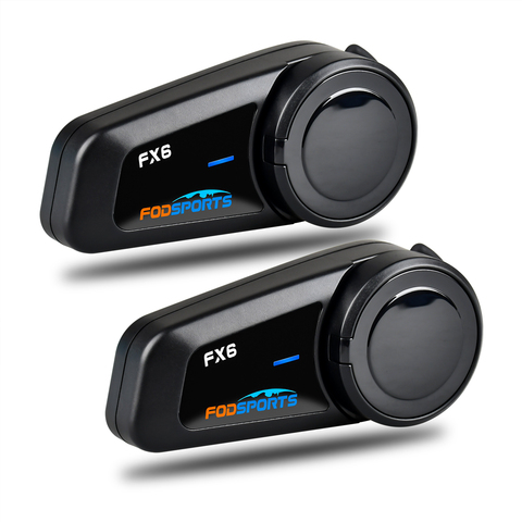 Fodsports-oreillette Bluetooth FX6 pour moto, appareil de communication pour casque, Intercom pour 6 motocyclistes, kit mains-libres portée 1000m, kit mains-libres BT, FM, 2 pièces ► Photo 1/6