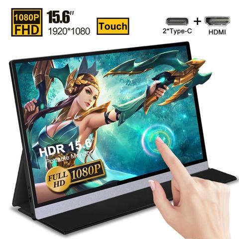 Écran tactile Portable moniteur IPS avec surface de 15,6 pouces, 1080, port USB type C, HDMI, affichage pour PS4 commutateur Xbox, Samsung, Huawei, avec étui intelligent ► Photo 1/6