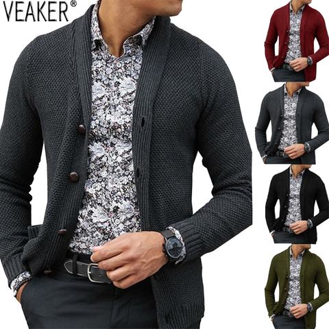 Cardigan tricoté pour hommes, coupe cintrée, col rabattu, vêtement d'extérieur masculin, couleur unie, pull en tricot, automne 2022, nouvelle collection décontracté ► Photo 1/6