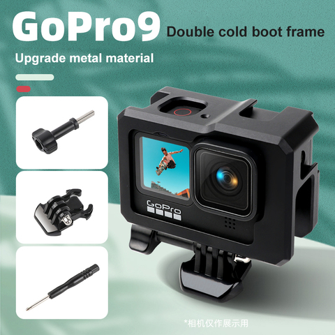 Coque de protection en métal pour Gopro Hero 9, accessoires noirs, Cage de lapin, bordure Anti-chute, Microphone léger ► Photo 1/2