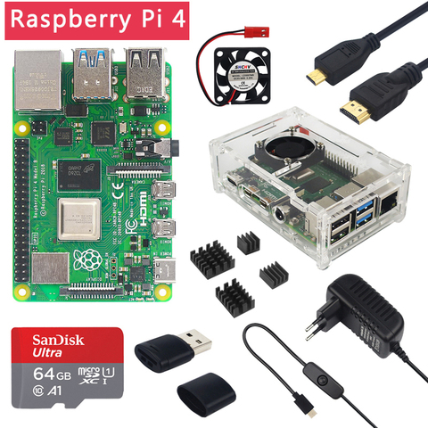 Raspberry Pi 4 modèle B 2 go/4 go/8 go de RAM, boîtier, ventilateur, dissipateur de chaleur, adaptateur d'alimentation, carte SD 32/64 go, HDMI, compatible avec RPI 4B ► Photo 1/6