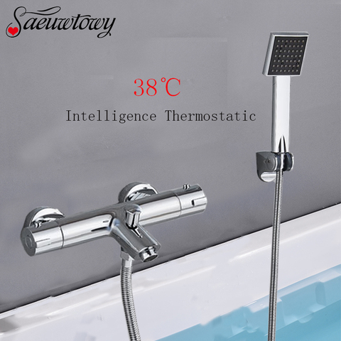 Ensemble de robinets de douche thermostatiques muraux de Type téléphone chromé, robinet de salle de bains, robinet de salle de bains chaud et froid, robinet mixte de baignoire ► Photo 1/6