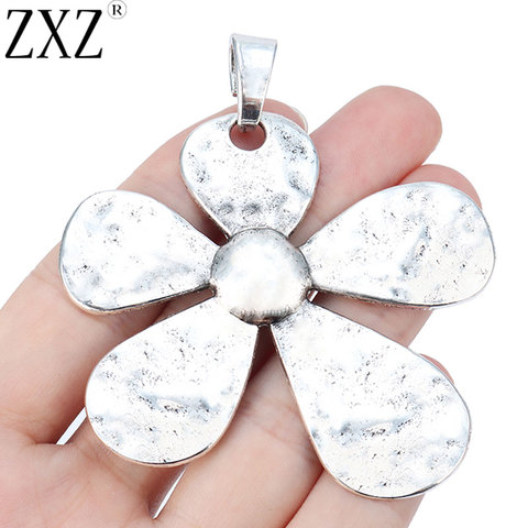 ZXZ 2 pièces tibétain argent grand martelé fleur breloques pendentifs pour collier bijoux faisant des résultats 68x60mm ► Photo 1/4