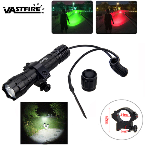 Blanc/vert/rouge LED tactique chasse lampe de poche Mode marche/arrêt torche militaire avec monture de fusil + pressostat à distance pas de batterie ► Photo 1/6