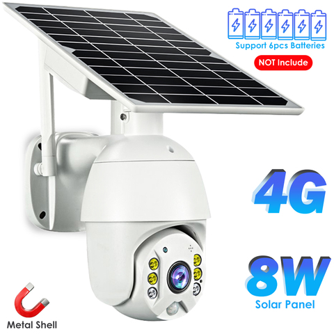 4G SIM carte IP caméra extérieure PTZ CCTV caméra WIFI 8W panneau solaire batterie Rechargeable sans fil en métal caméra de sécurité PIR alarme ► Photo 1/6