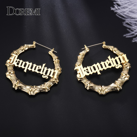 DOREMI acier inoxydable bambou boucles d'oreilles personnaliser nom boucles d'oreilles bambou Style personnalisé cerceau boucle d'oreille avec des mots de déclaration numéro ► Photo 1/6