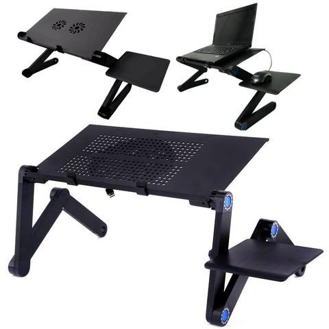 Ventilateur de refroidissement bureau d'ordinateur Portable Portable réglable pliable ordinateur bureaux support pour ordinateur Portable tv lit PC Lapdesk support de Table avec tapis de souris ► Photo 1/5