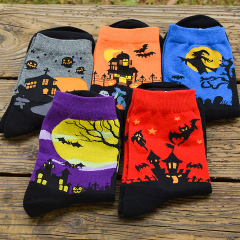 Chaussettes en coton pour femmes, mignonnes, mode, chaussettes pour Cosplay horreur Halloween, décontracté, tête de citrouille, chaussettes chaudes, cadeau d'halloween ► Photo 1/6