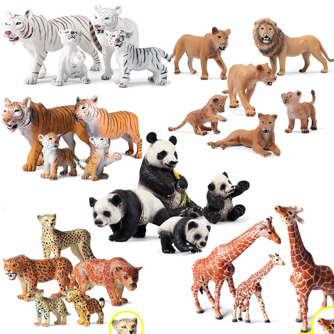 Animaux de Zoo réalistes Lion, tigre, guépard, girafe, Panda Figurines avec ourson en plastique Safari animaux Figure modèle jouet cadeau pour enfant ► Photo 1/6