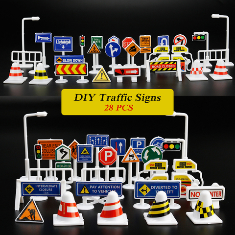 Mini panneaux de signalisation route bloc de lumière voiture jouet accessoires enfants sécurité enfants tapis de jeu panneau de signalisation IC jouet pour enfants anniversaires cadeau ► Photo 1/6