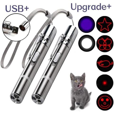 Drôle Laser chat jouet 5MW point rouge lumière Laser jouet créatif Laser vue pointeur Laser stylo interactif jouet LED USB UV lampe de poche ► Photo 1/6