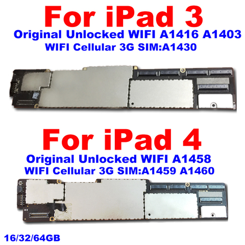 A1458 A1459 A1460 pour iPad 4 3 carte mère A1416 1403 1430 pour iPad 3 carte mère avec puces système IOS plaque déverrouillée d'origine ► Photo 1/4