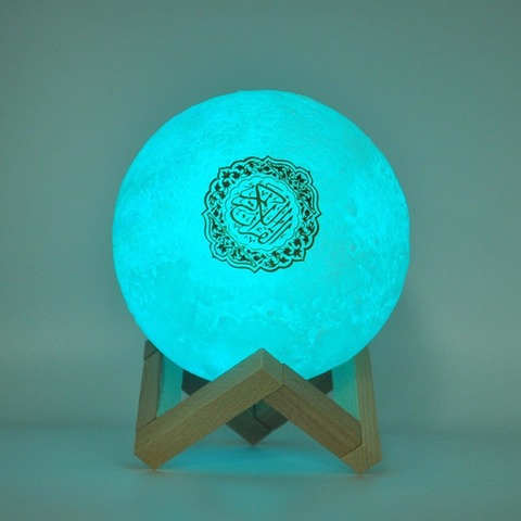 Veilleuse musulmane avec haut-parleurs qui récite le Coran en bluetooth, forme de lune, accessoire sans fil et en 3D avec télécommande, lumière coranique et lampe tactile ► Photo 1/6