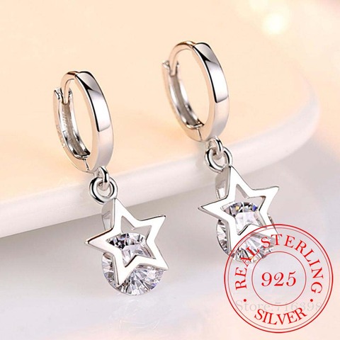 925 argent Sterling cristal étoile breloque boucles d'oreilles pour femmes 2022 Grils enfants cadeau de mariage femme pendientes mujer moda ► Photo 1/6