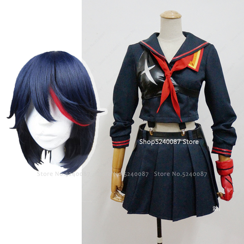 Perruque de dessin animé japonais tuer La Matoi Ryuko, perruque cheveux courts Cosplay, Costume T-shirt jupe gants ceinture, uniforme scolaire, Costume de marin de La marine ► Photo 1/6