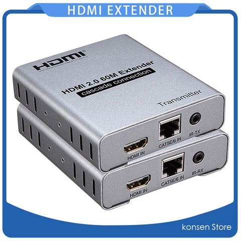 Extension de câble HDMI 2.0 4K @ 60HZ 60M, 1080P 120M par Ethernet RJ45 CAT5e/6 Cat6, avec télécommande IR, ordinateur portable, DVD, PC, TV ► Photo 1/6