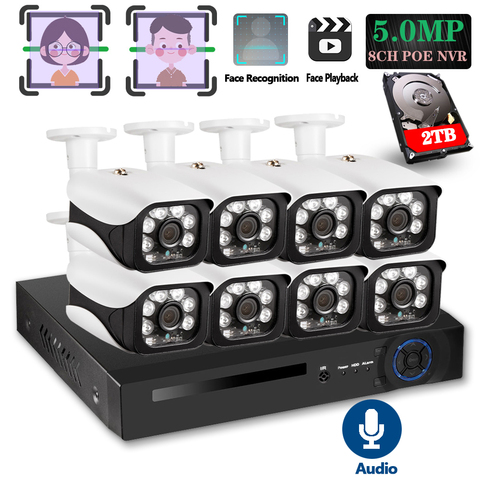 Kit d'enregistrement de visage, système de sécurité CCTV, deux Audio, caméra IP POE P2P, H.265 + 8CH, 5mp, Hi3516E300, NVR ► Photo 1/6