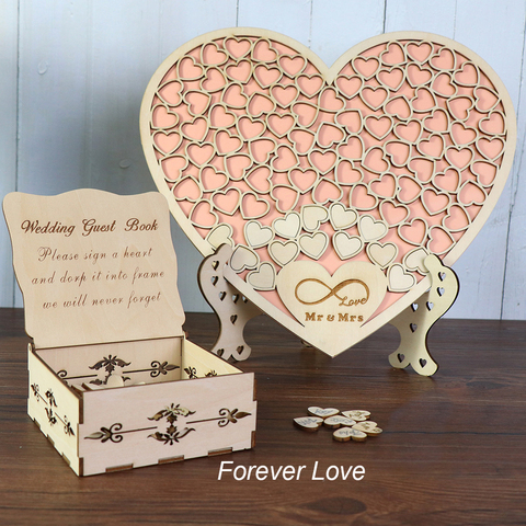 Livre d'or rustique décoratif en forme de cœur | Boîte rose à dépôt de petits cœurs, livre d'or 3D en bois pour mariage ► Photo 1/6