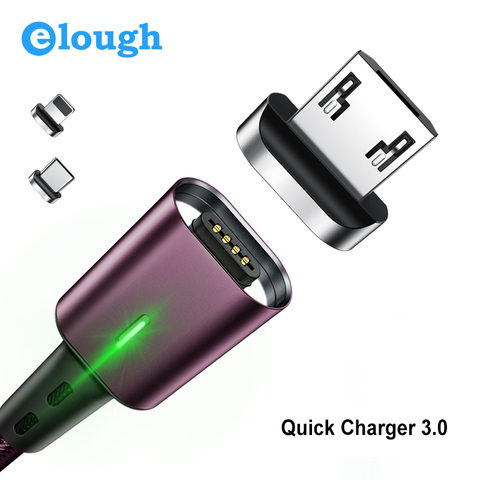 Elough 3 en 1 charge magnétique pour iphone xs max xr x 8 7 plus 6 5 6s câble type c câble micro usb téléphone aimant led chargeur de fil ► Photo 1/6