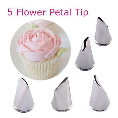 5 pièces Rose pétale métal crème conseils gâteau décoration outils en acier glaçage tuyauterie buses gâteau crème décoration Cupcake pâtisserie outil ► Photo 1/6