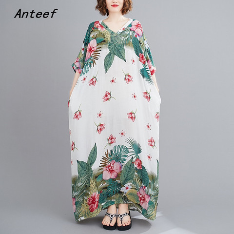Robe longue en satin de coton, grande taille, vintage, à fleurs, décontractée, ample, maxi, vêtements de plage élégants, été, 2022 ► Photo 1/6