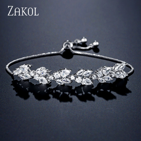 ZAKOL-feuilles de zircone cubique blanches réglables de haute qualité, bijoux pour fête de mariage, tendance, Bracelets pour femme, FSBP2159 ► Photo 1/6