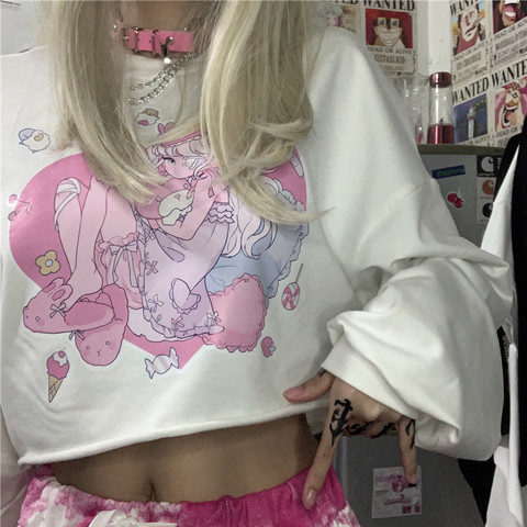 T-shirt à manches longues y2k pour femmes, haut ample, avec impression de dessin animé, style harajuku, version coréenne, début d'automne ► Photo 1/6