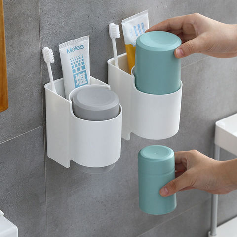 Porte-brosse à dents porte-dentifrice bain de bouche tasse forte Adsorption support de rangement suspendu avec tasse accessoire de salle de bain ► Photo 1/6