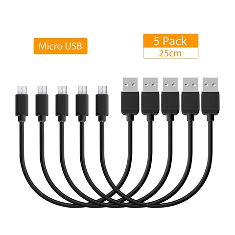 Câble Micro USB court (25cm), 5 pièces, noir, pour chargeur de batterie externe pour Android, Samsung, Huawei, Sony, LG ► Photo 1/6