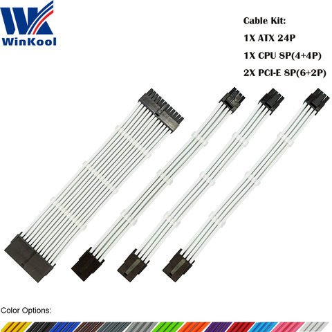 WinKool-kit de câbles d'alimentation, 18AWG, femelle vers mâle, 1X câble ATX 24 broches CPU 8 broches, 2X câble PCI-E 8 broches ► Photo 1/6