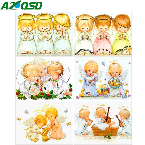 AZQSD-peinture diamant, anges, dessin animé, bricolage, cadeau de noël, mosaïque, broderie, couture, carrés complets, décoration d'intérieur ► Photo 1/6