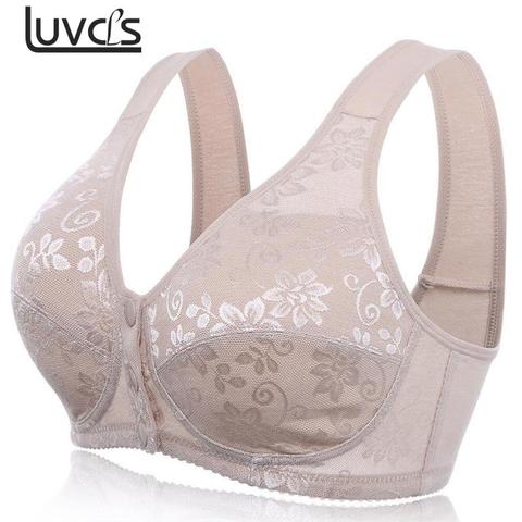 Soutien-gorge en coton pour femmes, Lingerie frontale fermée, sous-vêtements confortables sans fil, grande taille 44 42 40 38 36 34, pour les loisirs ► Photo 1/6