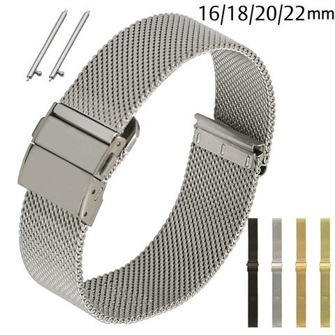 Bracelet de montre en maille, en acier inoxydable, 16mm, 18mm, 20mm, 22mm, bracelet de rechange, boucle bracelet de montre, avec barres à dégagement rapide ► Photo 1/6