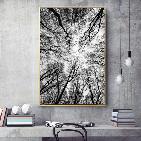 Mur Art noir blanc arbre peinture décoration photo pour salon impressions sur toile affiches moderne paysage Art pas de cadre ► Photo 1/1