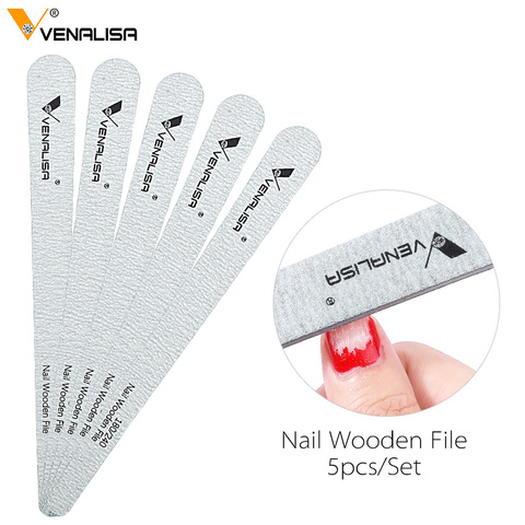 VENALISA nouvelles limes à ongles 5 pièces/lot Lime à ongles en bois Lime 180/240 Double face ponçage tampon outil d'art des ongles pour UV Gel vernis ► Photo 1/6