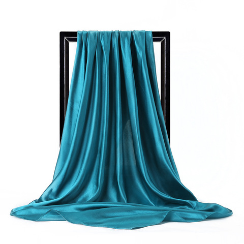 Foulards Bandana en soie pour femmes, écharpe de luxe, foulard musulman, couleur unie, poncho doux, 90CM, vente en gros, 2022 ► Photo 1/5