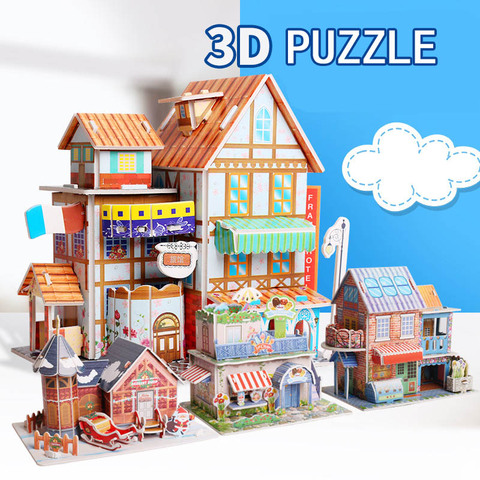 Enfants 3D stéréo Puzzle dessin animé maison château modèle de construction bricolage à la main apprentissage précoce jouets éducatifs cadeau pour les enfants ► Photo 1/6