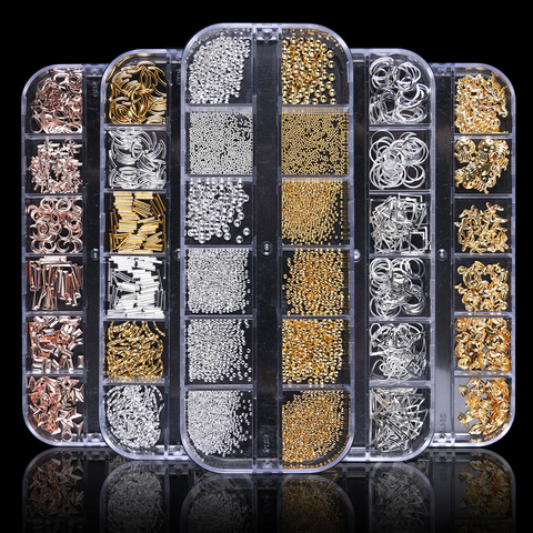 1 boîtier or argent creux 3D Nail Art décorations Mix métal cadre ongles Rivets brillant charme Strass manucure accessoires goujons JI772 ► Photo 1/6