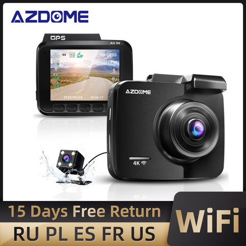 AZDOME GS63H Dashcam double lentille 4K caméra de voiture GPS intégré Wi-Fi caméra de tableau de bord avant et arrière g-sensor détection de mouvement ► Photo 1/6