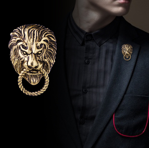 Broche à tête de Lion rétro pour hommes, costume, chemise, col, aiguille, Badge, épingles et broches à revers, accessoires joaillerie, nouvelle collection ► Photo 1/6