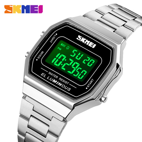 SKMEI rétro LED numérique mâle montres décontracté Simple hommes montres en acier inoxydable bande étanche montre hommes reloj hombre 1647 ► Photo 1/6