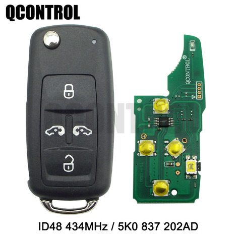 QCONTROL – clé télécommande 4 BTCar 433MHz, avec puce ID48, pour voiture VW, Caravelle, Sharan, Multivan, MPV, T5 ► Photo 1/4