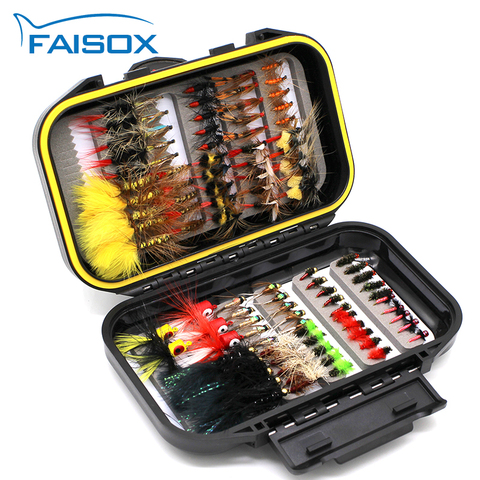 FAISOX mouche pêche mouches assortiment Kit 100 pièces sec humide Nyphms Popper Streamer pour truite bar Steelhead poisson ► Photo 1/5