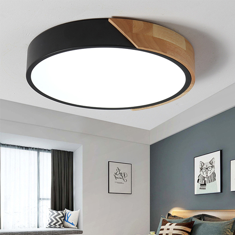 Plafonnier LED ultramince en bois avec télécommande, éclairage d'intérieur, luminaire de plafond, idéal pour une chambre à coucher, un salon, une cuisine, un couloir ou un balcon ► Photo 1/6